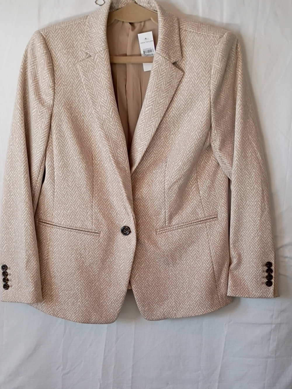 Ann Taylor Women's Beige/Cream Herringbone Tailored Blazer Size 8